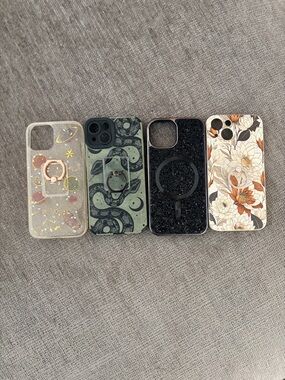 Iphone 14 Assorted Floral, Glitter, Black & Green Pattern Phone Case Bundle of 4